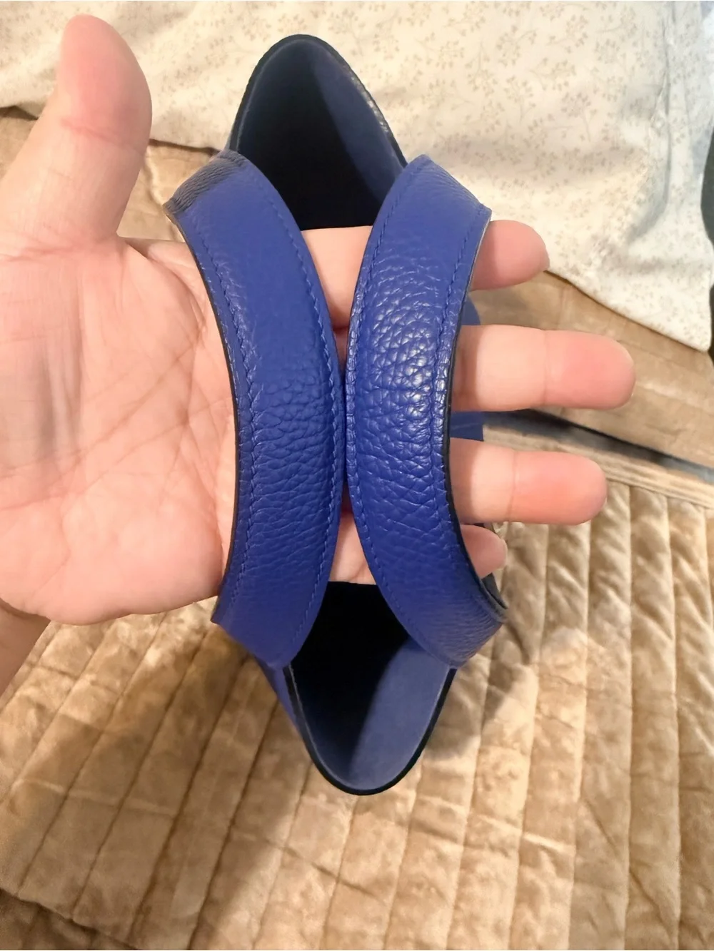 Pebbled Leather Small Tote in Royal Blue with Top Handles